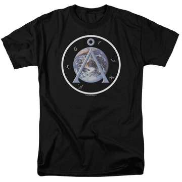 Black men's regular fit t-shirt with Stargate Earth Emblem graphic