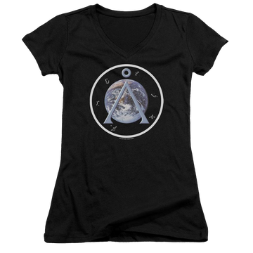 Stargate Earth Emblem Juniors V-Neck T-Shirt Juniors V-Neck T-Shirt Stargate   