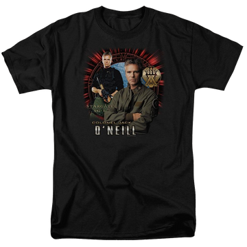 Black men's regular fit t-shirt with Stargate Jack Oneill graphic
