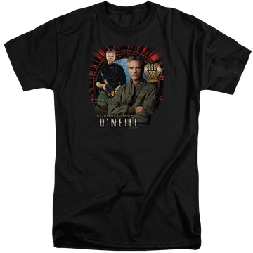 Black men's tall fit t-shirt with Stargate Jack Oneill graphic