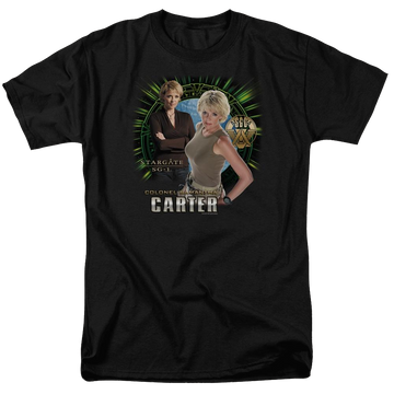 Black men's regular fit t-shirt with Stargate Samantha Carter graphic