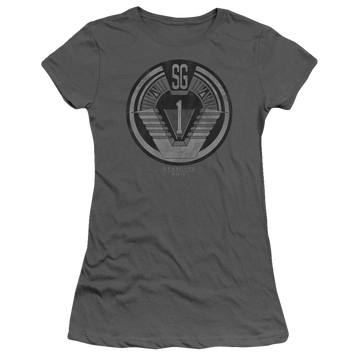 Charcoal juniors t-shirt with Stargate Team Badge graphic