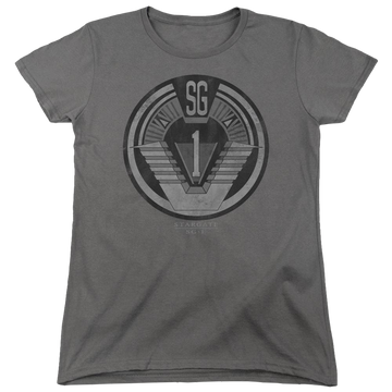 Charcoal women's t-shirt with Stargate Team Badge graphic