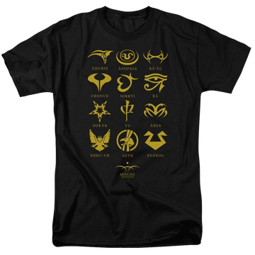 Black men's regular fit t-shirt with Stargate Goauld Characters graphic