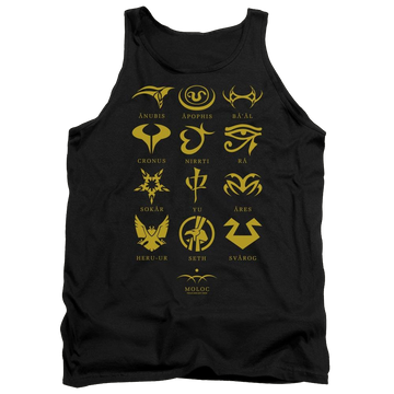 Black men's tank with Stargate Goauld Characters graphic