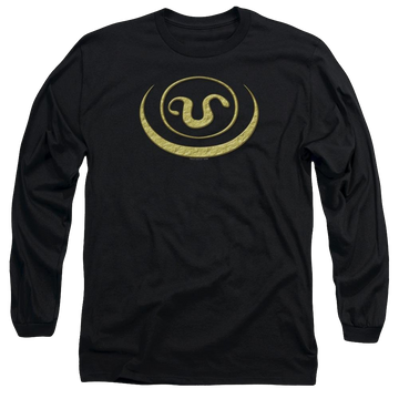 Black men's long sleeve t-shirt with Stargate Goauld Apothis Symbol graphic