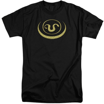Black men's tall fit t-shirt with Stargate Goauld Apothis Symbol graphic