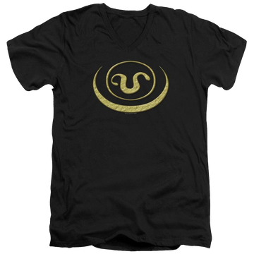 Black men's v-neck t-shirt with Stargate Goauld Apothis Symbol graphic