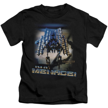 Black kid's t-shirt for ages 4 to 7 with Stargate Menace graphic