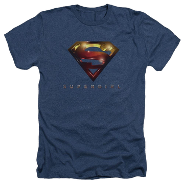 Navy men's heather t-shirt with Superman Supergirl Logo Glare graphic