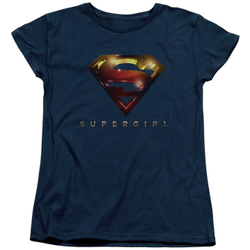 Navy women's t-shirt with Superman Supergirl Logo Glare graphic