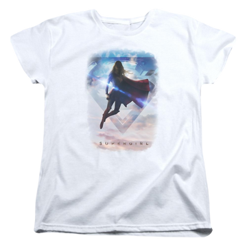 White women's t-shirt with Superman Supergirl Endless Sky graphic