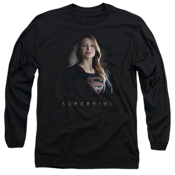 Black men's long sleeve t-shirt with Superman Supergirl Stand Tall graphic