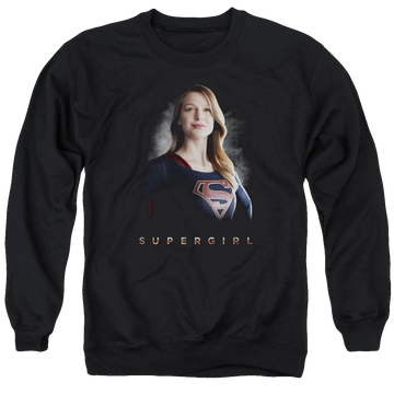Black men's crewneck sweatshirt with Superman Supergirl Stand Tall graphic
