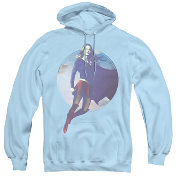 Light blue pullover hoodie with Superman Supergirl (Tv Series) Cloudy Circle graphic