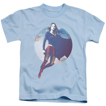 Light blue kid's t-shirt for ages 4 to 7 with Superman Supergirl (TV Series) Cloudy Circle graphic
