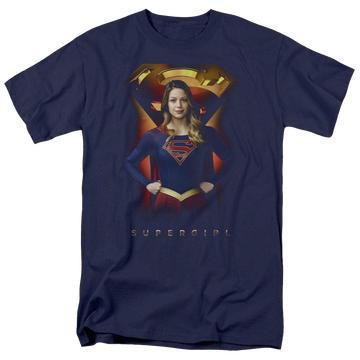 Navy men's regular fit t-shirt with Superman Supergirl Standing Symbol graphic