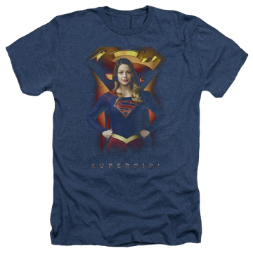 Navy men's heather t-shirt with Superman Supergirl Standing Symbol graphic