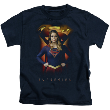 Navy kid's t-shirt for ages 4 to 7 with Superman Supergirl (TV Series) Standing Symbol graphic