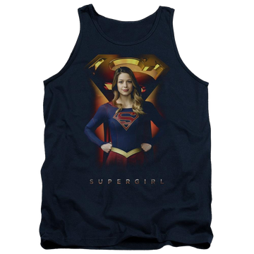 Navy men's tank with Superman Supergirl Standing Symbol graphic