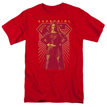 Red men's regular fit t-shirt with Superman Supergirl Ready Set graphic