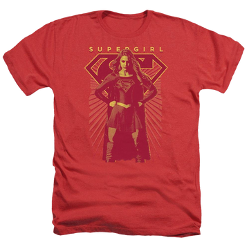 Red men's heather t-shirt with Superman Supergirl Ready Set graphic