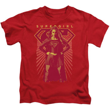 Red kid's t-shirt for ages 4 to 7 with Superman Supergirl (TV Series) Ready Set graphic