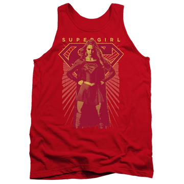 Red men's tank with Superman Supergirl Ready Set graphic