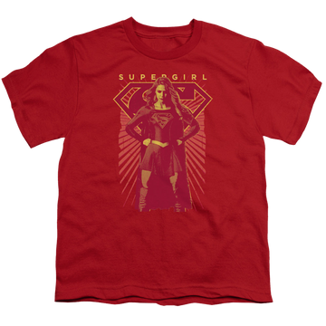 Red youth t-shirt for ages 8 to 12 with Superman Supergirl (TV Series) Ready Set graphic