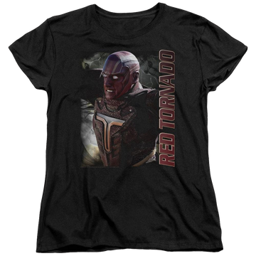 Black women's t-shirt with Superman Supergirl Red Tornado graphic