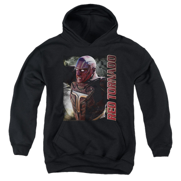 Black youth hoodie for ages 8 to 12 with Superman Supergirl (TV Series) Red Tornado graphic