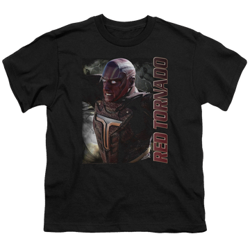 Black youth t-shirt for ages 8 to 12 with Superman Supergirl (TV Series) Red Tornado graphic