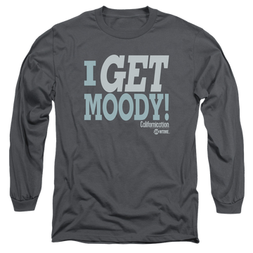 Charcoal men's long sleeve t-shirt with Californication I Get Moody graphic