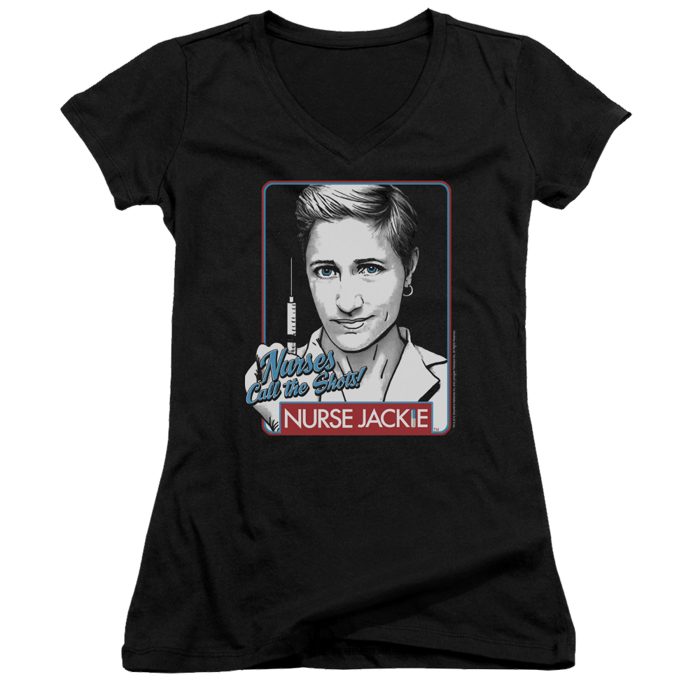 Nurse Jackie Nurses Call The Shots - Juniors V-Neck T-Shirt Juniors V-Neck T-Shirt Nurse Jackie   