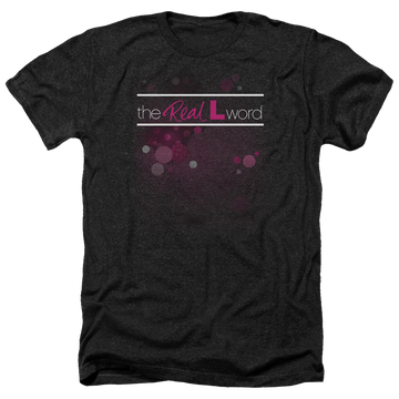 Charcoal men's heather t-shirt with The Real L Word Flashy Logo graphic