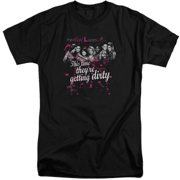 Black men's tall fit t-shirt with The Real L Word Dirty graphic