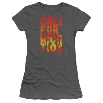 Charcoal juniors t-shirt with Californication Cali Type graphic