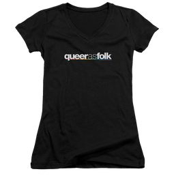 Queer as Folk Logo - Juniors V-Neck T-Shirt Juniors V-Neck T-Shirt Queer as Folk   