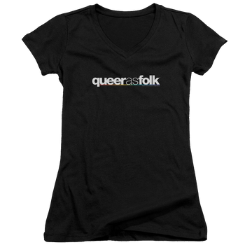 Queer as Folk Logo - Juniors V-Neck T-Shirt Juniors V-Neck T-Shirt Queer as Folk   