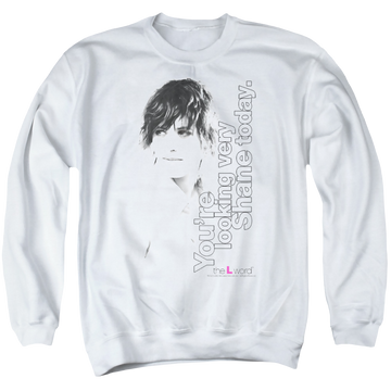 White men's crewneck sweatshirt with The Real L Word Looking Shane Today graphic
