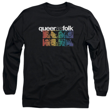 Black men's long sleeve t-shirt with Queer as Folk Cast graphic