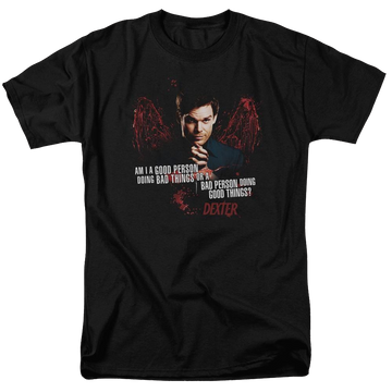 Black men's regular fit t-shirt with Dexter Good Bad graphic