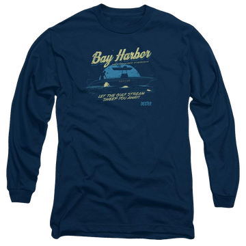 Navy men's long sleeve t-shirt with Dexter Moonlight Fishing graphic