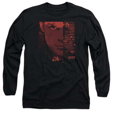 Black men's long sleeve t-shirt with Dexter Normal graphic