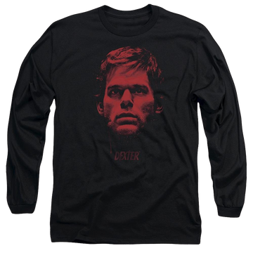Black men's long sleeve t-shirt with Dexter Bloody Face graphic
