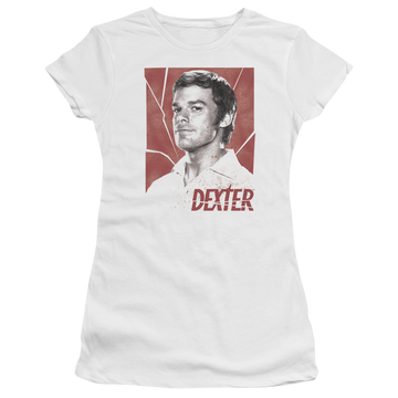 White juniors t-shirt with Dexter Poster graphic