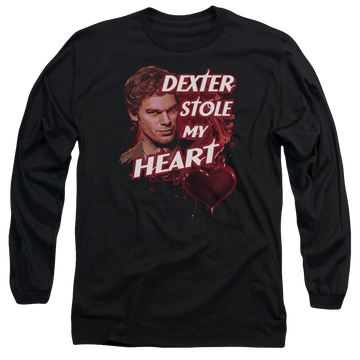Black men's long sleeve t-shirt with Dexter Bloody Heart graphic