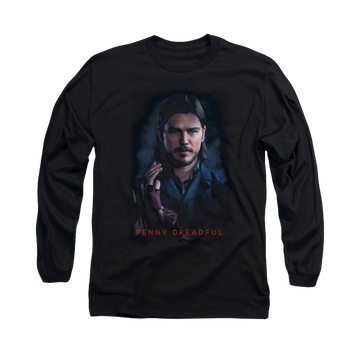 Black men's long sleeve t-shirt with Penny Dreadful Ethan graphic