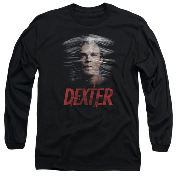 Black men's long sleeve t-shirt with Dexter Plastic Wrap graphic