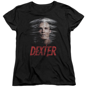Black women's t-shirt with Dexter Plastic Wrap graphic
